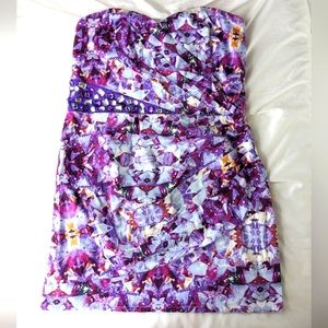 Lipsy London EUC strapless Astro  Jewel cotton mini dress 12 purple white gold